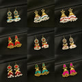 Silver Needle Bohemian Stud Earrings With Rhinestone Tassel Pearl Bell Shape Vintage Ethnic Style view 1