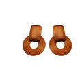 Bohemian Geometric Round Wooden Drop Earrings Vintage Oversized Threaded Circle Stud Earrings view 5