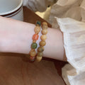 Korean Minimalist Ceramic Dog Charm Adjustable Beaded Bangle With Bodhi Seed Style view 4