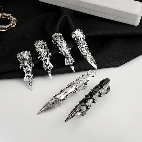 Punk Metal Knuckle Ring With Movable Spikes, Vintage Exoskeleton Finger Ring Decoration