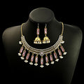 Vintage Bohemian Collarbone Necklace And Drop Earrings Set, Exaggerated Ethnic Exotic Jewelry view 4