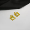 Luxury Gold Plated Alloy Geometric Square Studs With Textured Hammered Finish Vintage Metal Earrings view 2