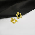 Luxury Gold Plated Alloy Geometric Square Studs With Textured Hammered Finish Vintage Metal Earrings view 4