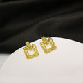 Luxury Gold Plated Alloy Geometric Square Studs With Textured Hammered Finish Vintage Metal Earrings view 1