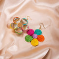 Bohemian Handmade Woven Raffia Statement Flower Drop With Colorful Petals And Alloy Hook Earrings view 4