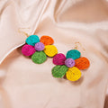 Bohemian Handmade Woven Raffia Statement Flower Drop With Colorful Petals And Alloy Hook Earrings view 3