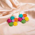 Bohemian Handmade Woven Raffia Statement Flower Drop With Colorful Petals And Alloy Hook Earrings view 2