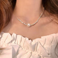 Korean Light Luxury Alloy Pearl Necklace Geometric Square Silver Tone Clavicle Choker For Women view 4
