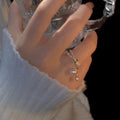 Gold Plated Copper Zircon Interlaced Double Layer Open Ring With Pearl Tassel Geometric Statement Design view 3