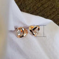 Delicate Heart Stud Earrings With Copper Inlaid Zircon Gold Plated Heart Shape Niche Jewelry view 5