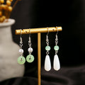 Vintage Chinese Style Pearl Jade Donut Teardrop Alloy Drop Dangle Elegant Hanfu Palace Earrings view 1