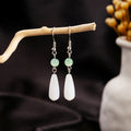 Vintage Chinese Style Pearl Jade Donut Teardrop Alloy Drop Dangle Elegant Hanfu Palace Earrings view 3