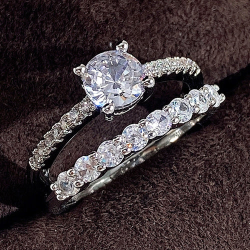 Fashion Minimalist AAA Zircon Two Piece Couple Rings For Women, Cross Border Popular Matching Rings