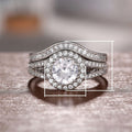 Copper Zirconia Row Drill Stacking Ring Set For Women And Couples, European Style view 5