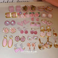 Korean Pink Cat Eye Stone Flower Stud Earrings With Silver Pins, Rhinestone Sweet Alloy Jewelry view 1
