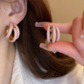 Korean Pink Cat Eye Stone Flower Stud Earrings With Silver Pins, Rhinestone Sweet Alloy Jewelry view 2