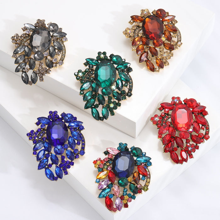 Alloy Crystal Glass Brooch For Luxury Fashion Garment Decoration