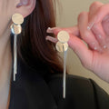 Chic Geometric Metal Tassel Drop Earrings With Silver Needle Sequin Two Way Design view 1