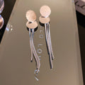Chic Geometric Metal Tassel Drop Earrings With Silver Needle Sequin Two Way Design view 4