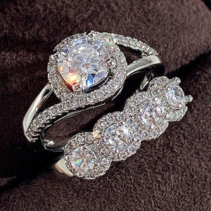 Simple Geometric Full Cubic Zirconia Women's Stack Ring Set, Engagement Banquet Jewelry