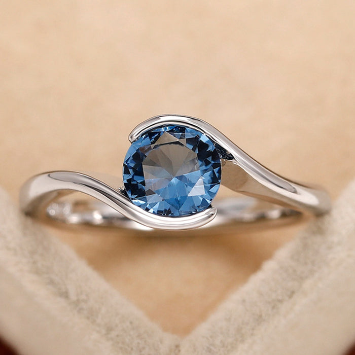 Fashion Twisted Arm Women's Ring With Blue Round Zircon Topaz Stone, Simple Hand Jewelry