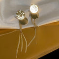 Geometric Metal Line Tassel Drop Earrings With Silver Needle Posts, Minimalist Sequin Design view 4
