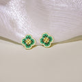 Vintage Four Leaf Clover Enamel Studs With Rhinestone Pearl Inlay Gold Plated Elegant Women's Earrings view 2
