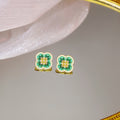 Vintage Four Leaf Clover Enamel Studs With Rhinestone Pearl Inlay Gold Plated Elegant Women's Earrings view 4