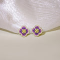 Vintage Four Leaf Clover Enamel Studs With Rhinestone Pearl Inlay Gold Plated Elegant Women's Earrings view 3