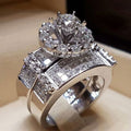 European American Fashion Womens Engagement Ring Set Zircon Micro Pave White Gold Plated Jewelry view 1