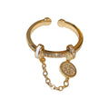 Light Luxury Copper Zircon Enamel Round Chain Tassel Open Index Finger Ring view 5