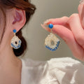Korean Style Gradient Crystal Flower Stud Earrings Fresh Spring Forest Inspired Silver Needle Jewelry view 2