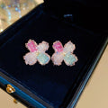 Korean Style Gradient Crystal Flower Stud Earrings Fresh Spring Forest Inspired Silver Needle Jewelry view 3