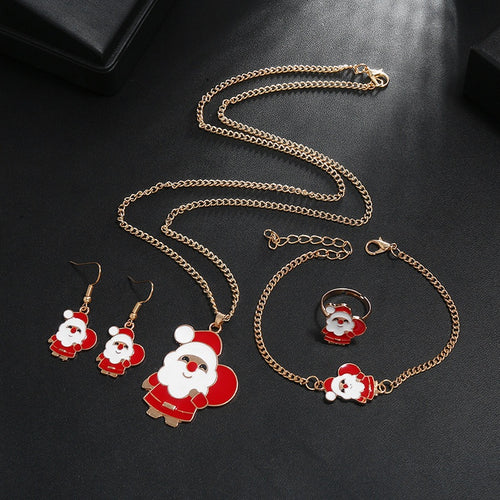 Cute Christmas Santa Claus Tree Reindeer Enamel Alloy Jewelry Set Elegant Holiday Drop Earrings