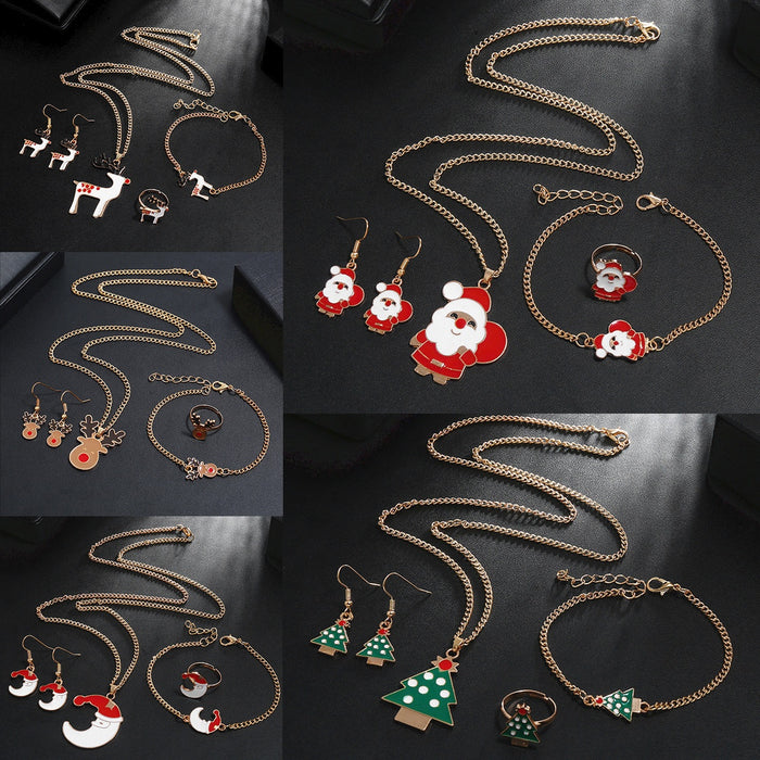 Cute Christmas Santa Claus Tree Reindeer Enamel Alloy Jewelry Set Elegant Holiday Drop Earrings