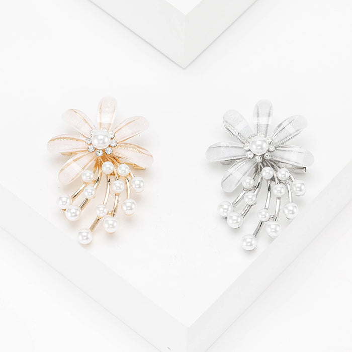 Alloy Pearl Acrylic Flower Brooch Pin For Fashion Apparel