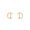 Copper Zircon Moon Stud Earrings With Silver Posts, Geometric Minimalist Two-Way Design view 5