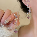 Copper Zircon Flower Waterdrop Tassel Drop Earrings Sweet Pastoral Style For Women view 1