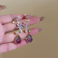 Copper Zircon Flower Waterdrop Tassel Drop Earrings Sweet Pastoral Style For Women view 2