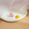 Fresh Asymmetric Little Daisy Flower Enamel 925 Silver Pin Studs Summer Elegant Earrings view 3