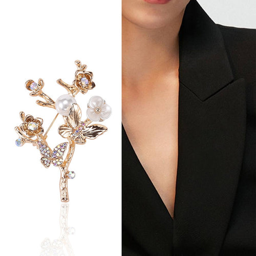 Alloy Butterfly Plum Branch Brooch Pin For Suits And Coats