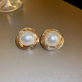 Light Luxury Alloy Geometric Wrapped Brushed Pearl Stud Earrings For Women view 4