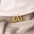 Luxury Gold U-Shaped Rhinestone Hoop Studs, Elegant Minimal Commuter Fashion Jewelry Earrings view 3