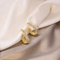 Luxury Gold U-Shaped Rhinestone Hoop Studs, Elegant Minimal Commuter Fashion Jewelry Earrings view 4