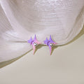 Elegant Pink Purple Gradient Four-Point Star Alloy Studs With Silver Heart Rhinestone Charm Earrings view 4