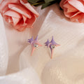 Elegant Pink Purple Gradient Four-Point Star Alloy Studs With Silver Heart Rhinestone Charm Earrings view 2