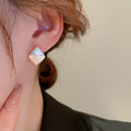 Brushed Gold Plated Metal Geometric Diamond Ear Cuff Earrings, Niche Style Statement Design view 3