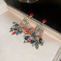 Crystal Flower Tassel Drop Earrings With Rhinestone Silver Needle Vintage Ethnic Style view 3