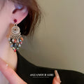 Crystal Flower Tassel Drop Earrings With Rhinestone Silver Needle Vintage Ethnic Style view 4
