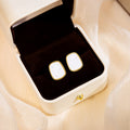 Elegant Cream Enamel Geometric Square Studs With Gold Tone Alloy Rim And S925 Silver Pin Earrings view 1